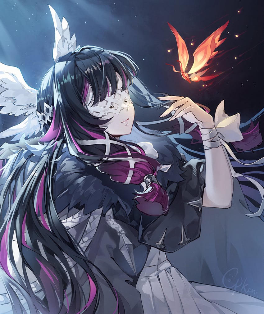 columbina and crimson lotus moth (genshin impact) drawn by cat_princess