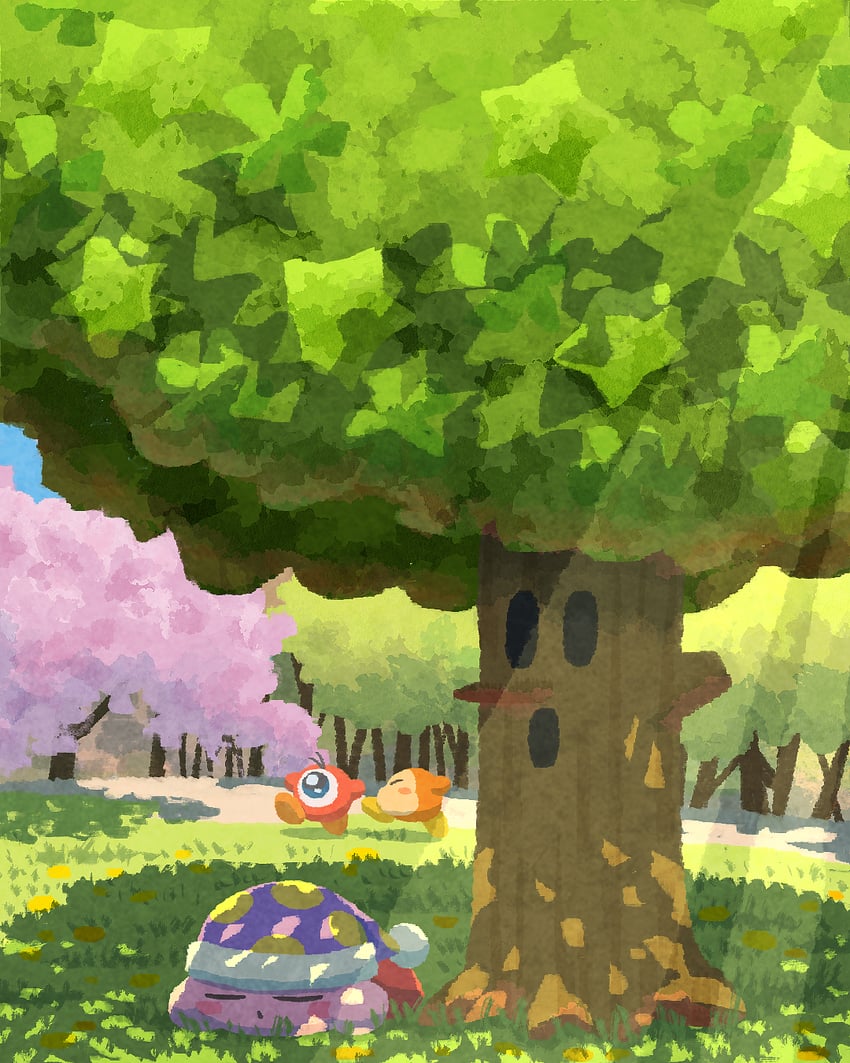 kirby, waddle dee, waddle doo, whispy woods, and sleep kirby (kirby) drawn by miclot