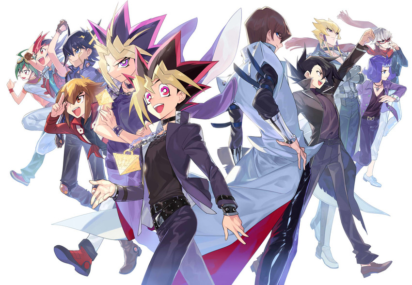 yuki judai, fudo yusei, muto yugi, kaiba seto, yami yugi, and 6 more (yu-gi-oh! and 5 more) drawn by kushabiria