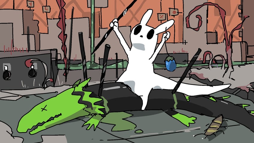 survivor and green lizard (rain world) drawn by tsukumizu_yuu