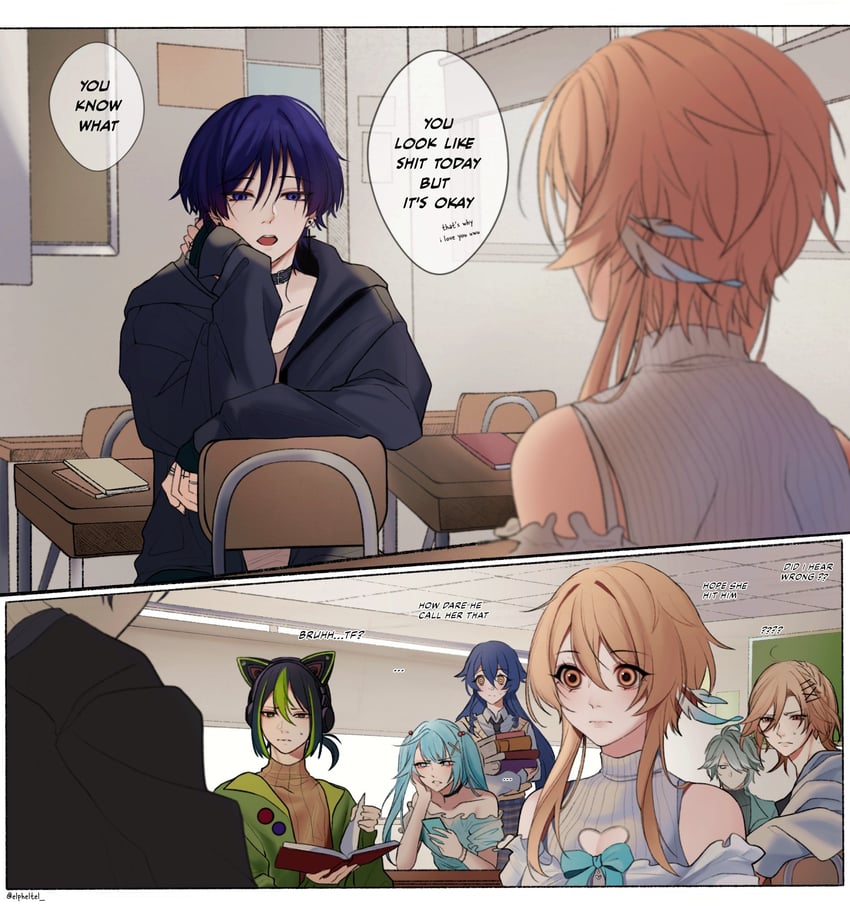 lumine, scaramouche, alhaitham, tighnari, kaveh, and 2 more (genshin impact) drawn by elpheltel