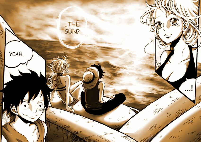 nami and monkey d. luffy (one piece) drawn by zippi44