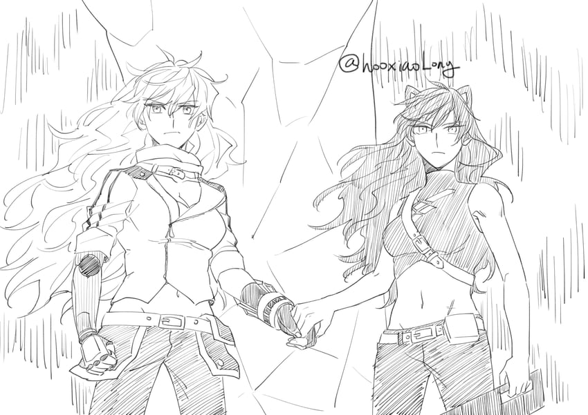 yang xiao long and blake belladonna (rwby) drawn by sflake_song