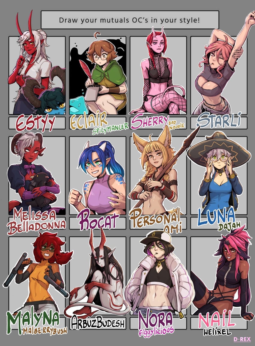 malyna, losse, melissa belladonna, eclair, nikira, and 3 more (original and 1 more) drawn by d-rex