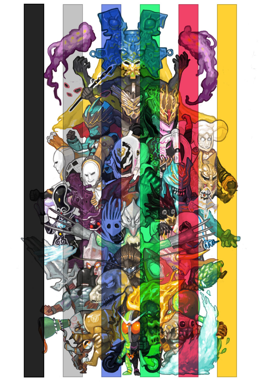 kamen rider double, nasca dopant, weather dopant, terror dopant, taboo dopant, and 25 more (kamen rider and 1 more) drawn by aze_3