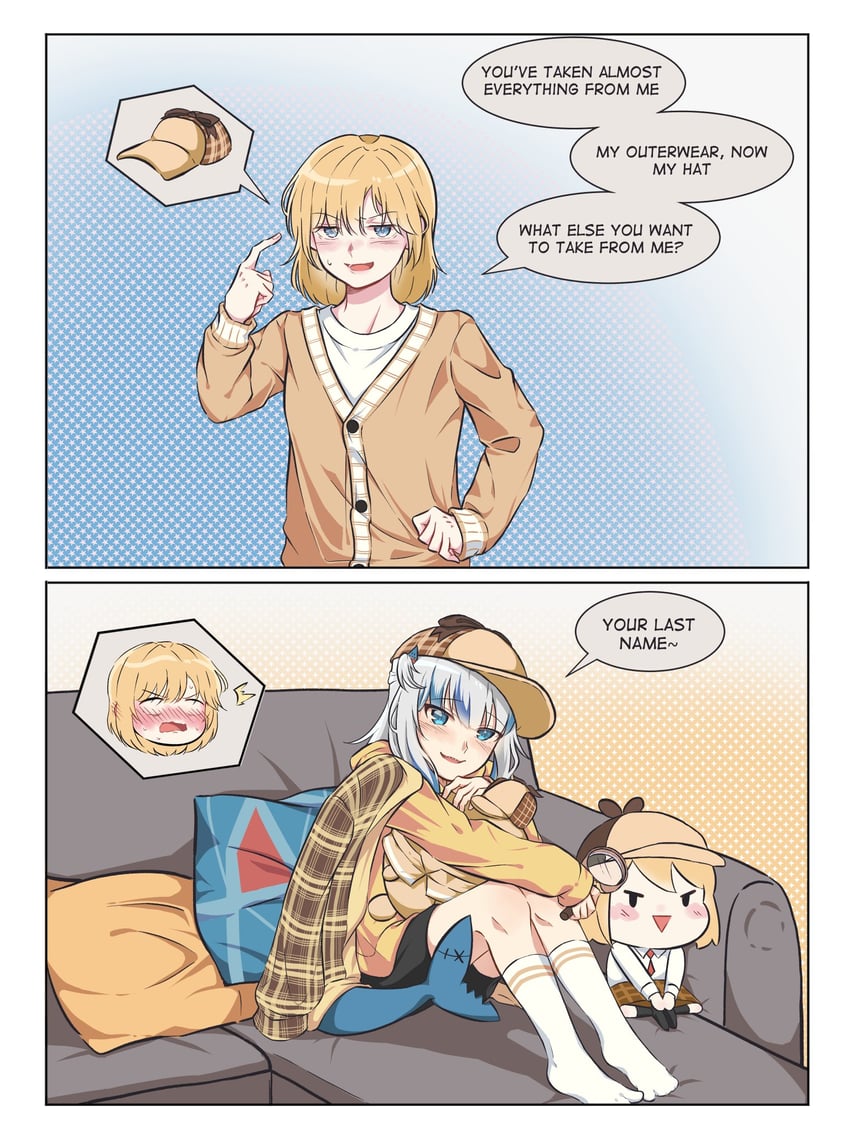 gawr gura, watson amelia, bubba, and smol ame (hololive and 1 more) drawn by hosu_(hoseven_o7)
