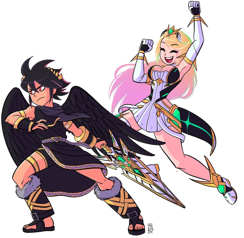 mythra and dark pit (xenoblade chronicles and 4 more) drawn by jaliet_exe