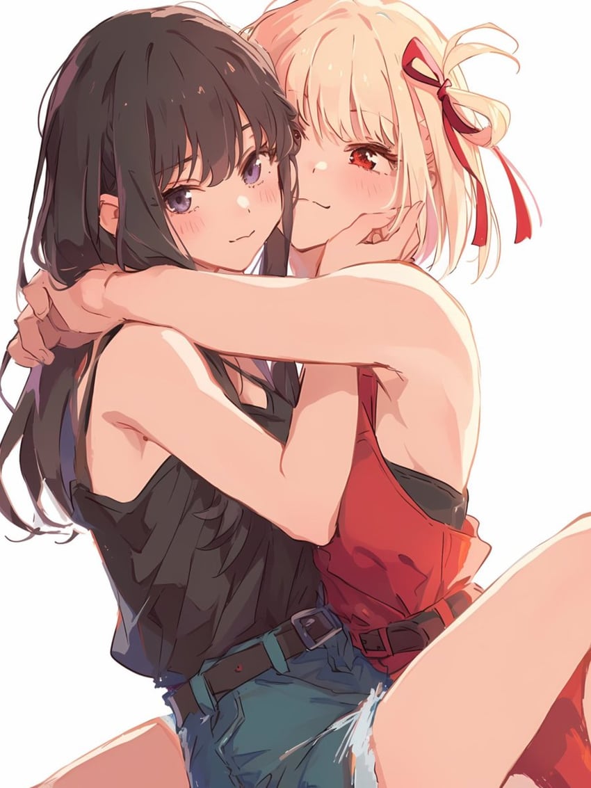 nishikigi chisato and inoue takina (lycoris recoil) drawn by yuekuratsu