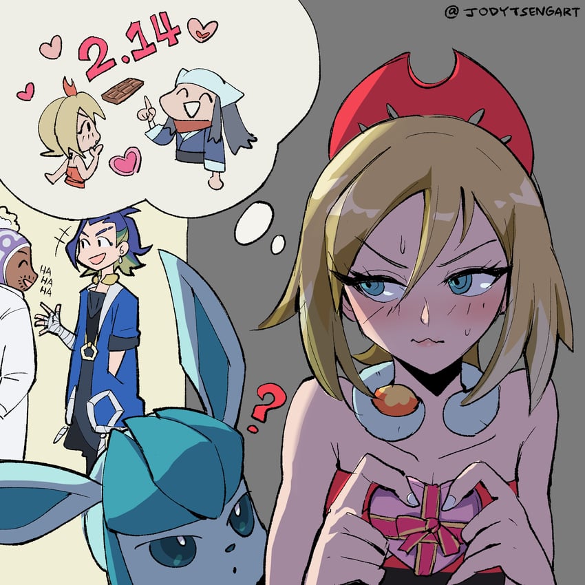 akari, glaceon, irida, adaman, and professor laventon (pokemon and 1 more) drawn by jody_tseng