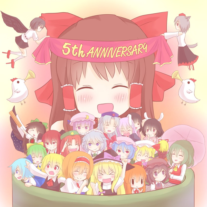 hakurei reimu, kirisame marisa, remilia scarlet, flandre scarlet, izayoi sakuya, and 33 more (touhou and 1 more) drawn by puhaa