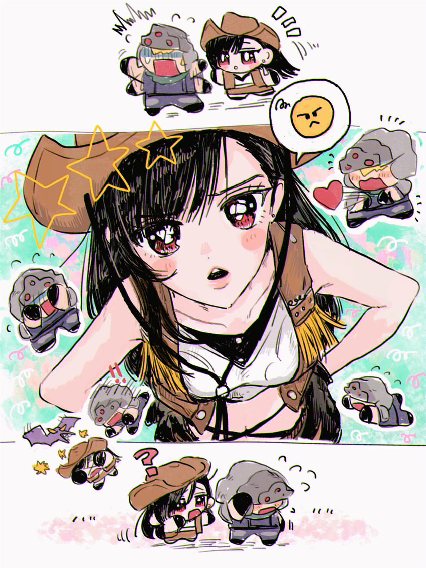 tifa lockhart, cloud strife, and shinra infantry (final fantasy and 4 more) drawn by uni_u1