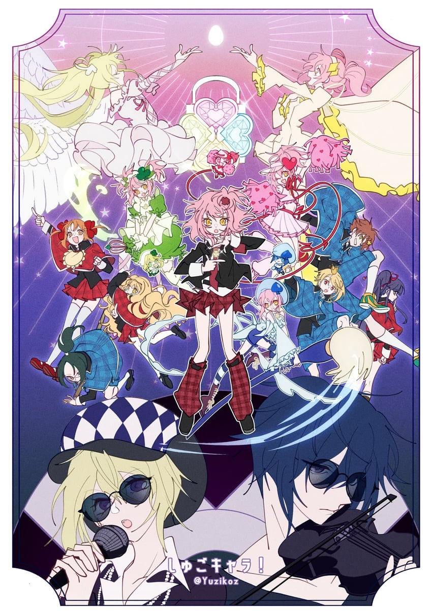 hinamori amu, amulet heart, hoshina utau, ran, suu, and 12 more (shugo chara!) drawn by yuzikoz_mega