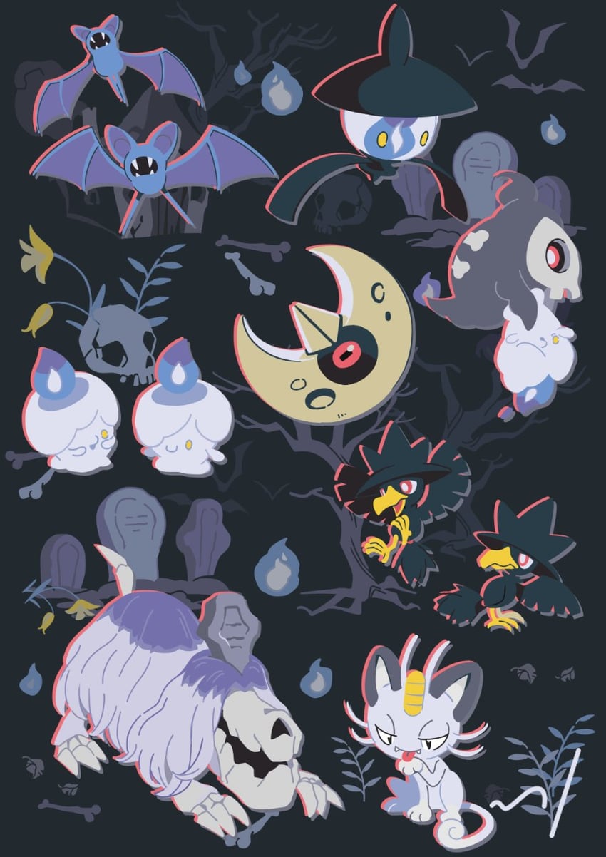 litwick, murkrow, duskull, zubat, lampent, and 3 more (pokemon) drawn by nessiesu