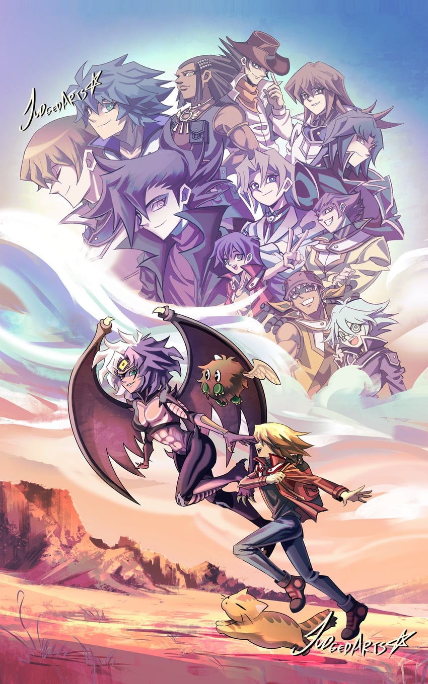 yuki judai, tenjouin asuka, manjoume jun, yubel, johan andersen, and 11 more (yu-gi-oh! and 1 more) drawn by judgedarts