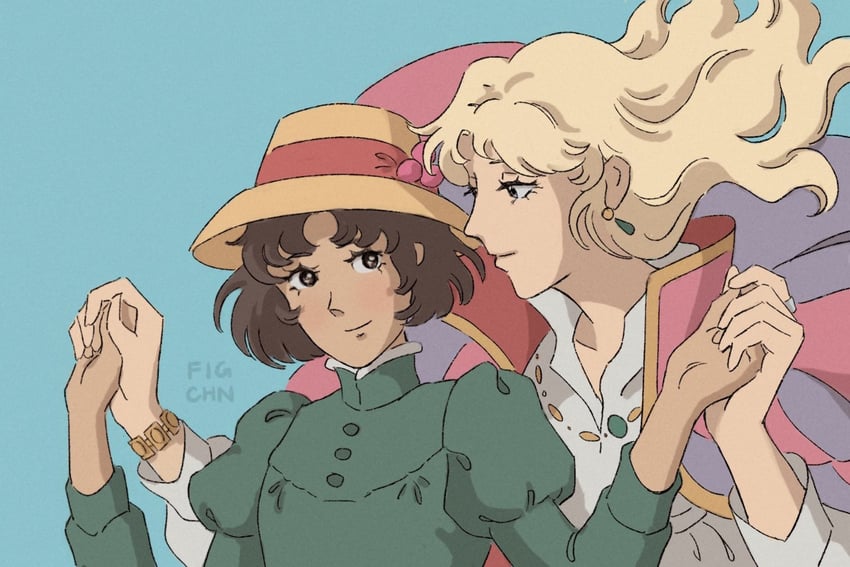 howl pendragon, sophie hatter, asaka rei, and misonoo nanako (howl no ugoku shiro and 1 more) drawn by figchn