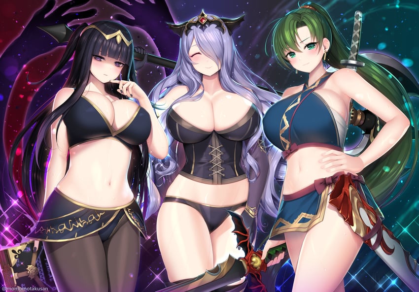lyn, camilla, and tharja (fire emblem and 4 more) drawn by kashiwamochi_yomogi