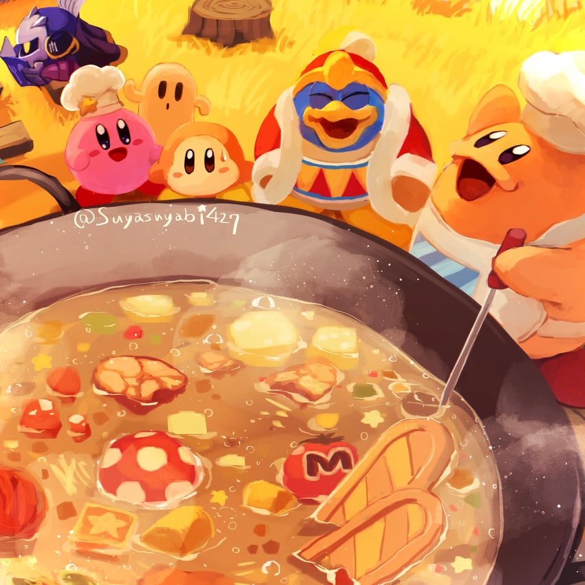 kirby, meta knight, waddle dee, king dedede, chef kawasaki, and 1 more (kirby) drawn by suyasuyabi