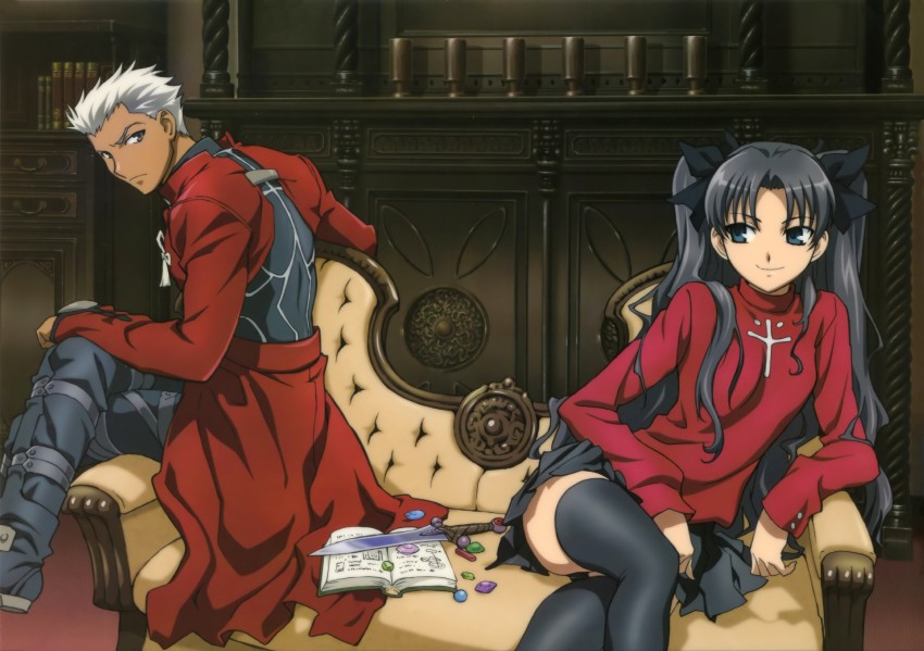 tohsaka rin and archer (fate and 2 more) drawn by kawamura_takayasu