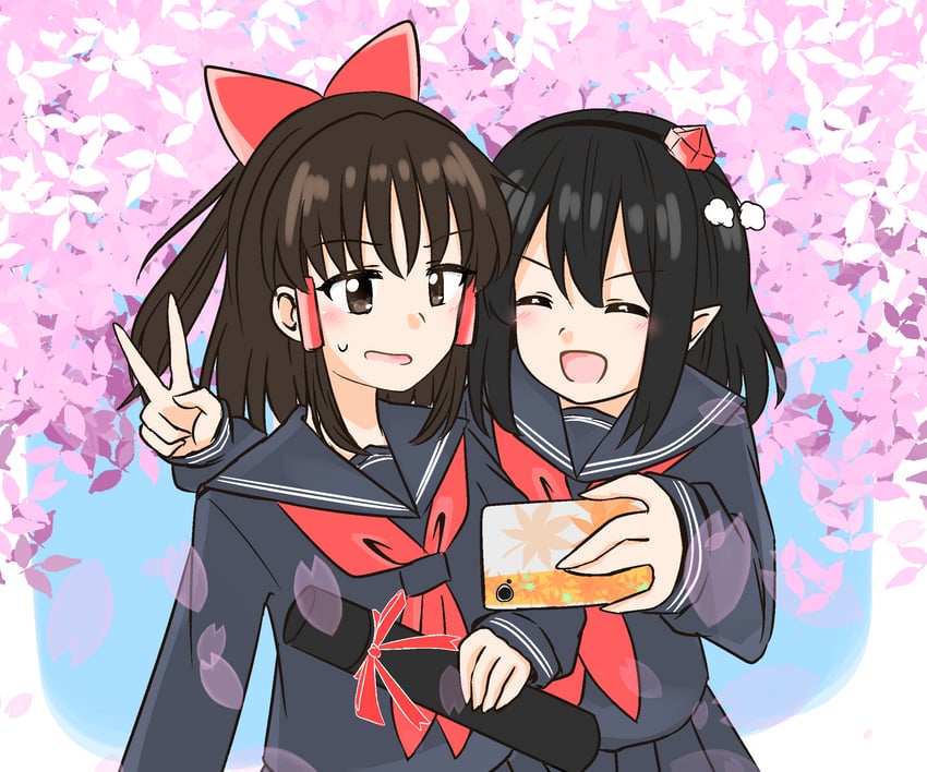 hakurei reimu and shameimaru aya (touhou) drawn by yakousei_no_kame
