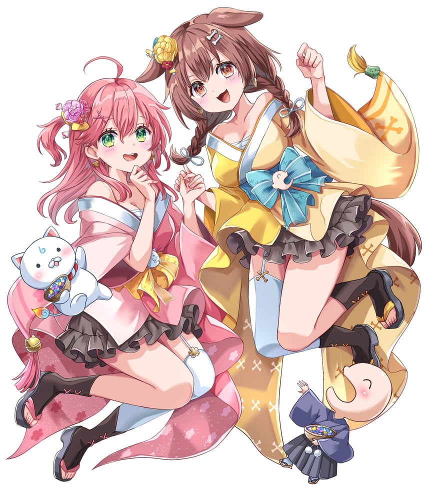 sakura miko, inugami korone, 35p, and listener (hololive) drawn by chanmarorux