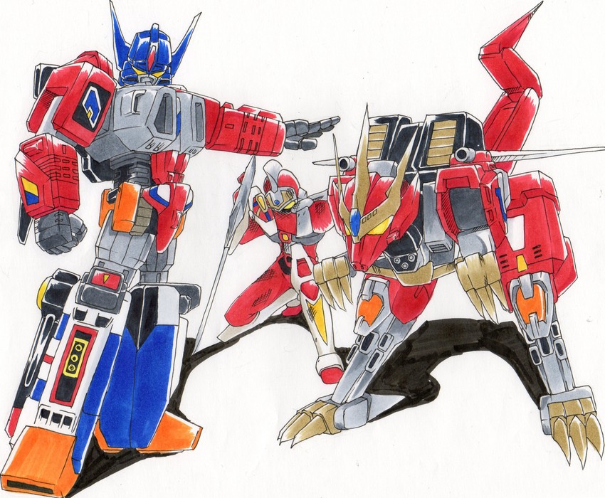gridman, god zenon, and dyna dragon (denkou choujin gridman) drawn by helios_(divisar)