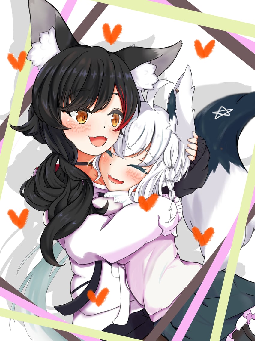 shirakami fubuki and ookami mio (hololive) drawn by sorazumiumi