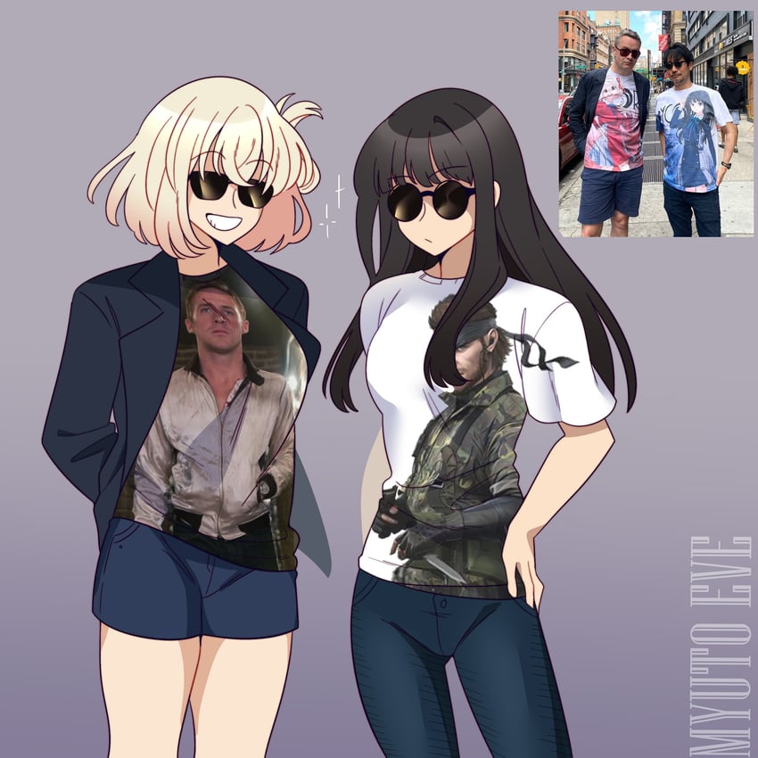 nishikigi chisato, inoue takina, naked snake, driver, and kojima hideo (lycoris recoil and 3 more) drawn by myutoeve