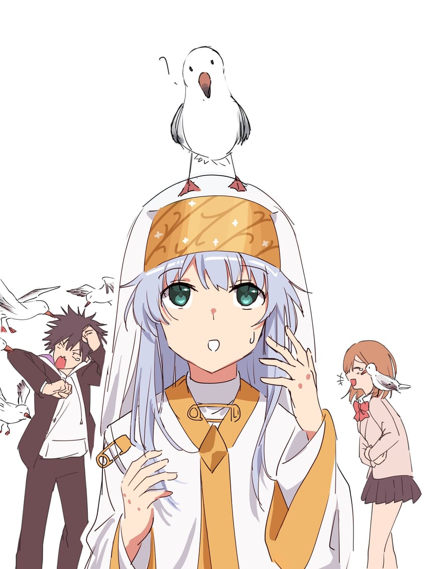 misaka mikoto, kamijou touma, and index (toaru majutsu no index and 1 more) drawn by harumi61