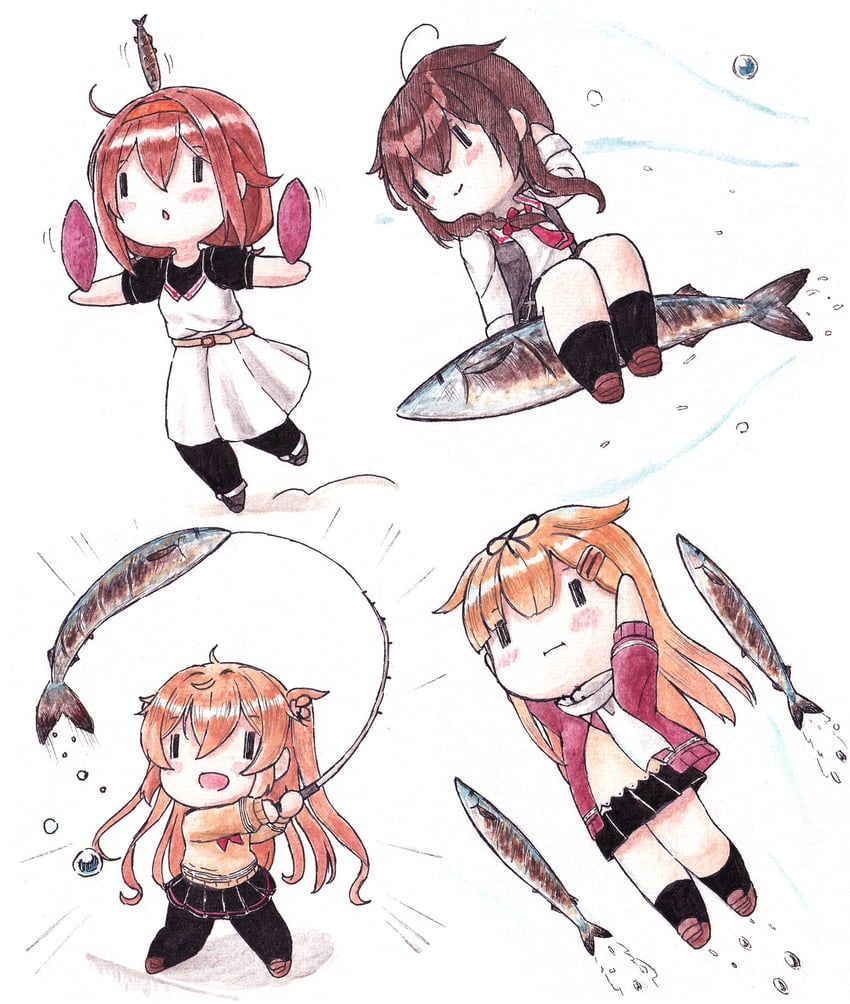 shigure, yuudachi, yuudachi kai ni, murasame, and shiratsuyu (kantai collection) drawn by poipoi_purin