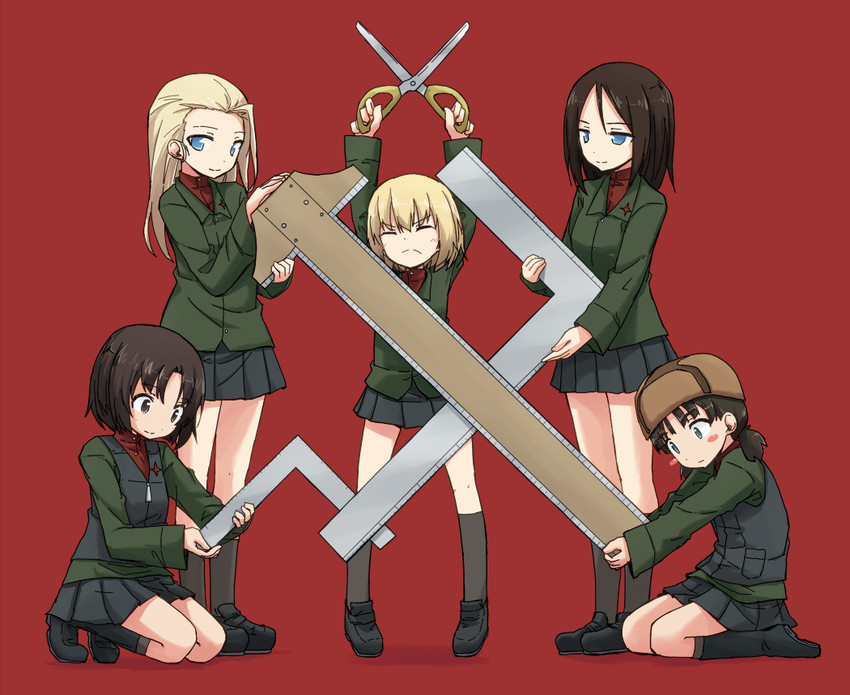 katyusha, nonna, clara, nina, and alina (girls und panzer) drawn by kakizaki_(chou_neji)