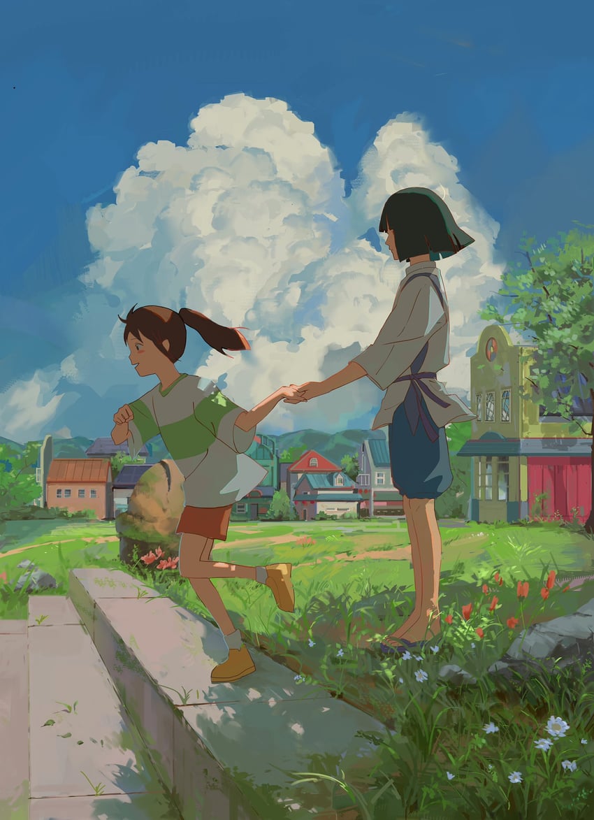 ogino chihiro and haku (studio ghibli and 1 more) drawn by null_(skev7724)