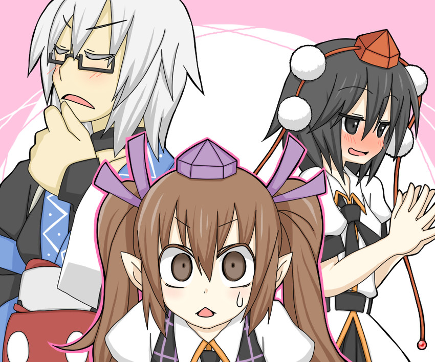 shameimaru aya, morichika rinnosuke, and himekaidou hatate (touhou) drawn by sag_(karehabase)