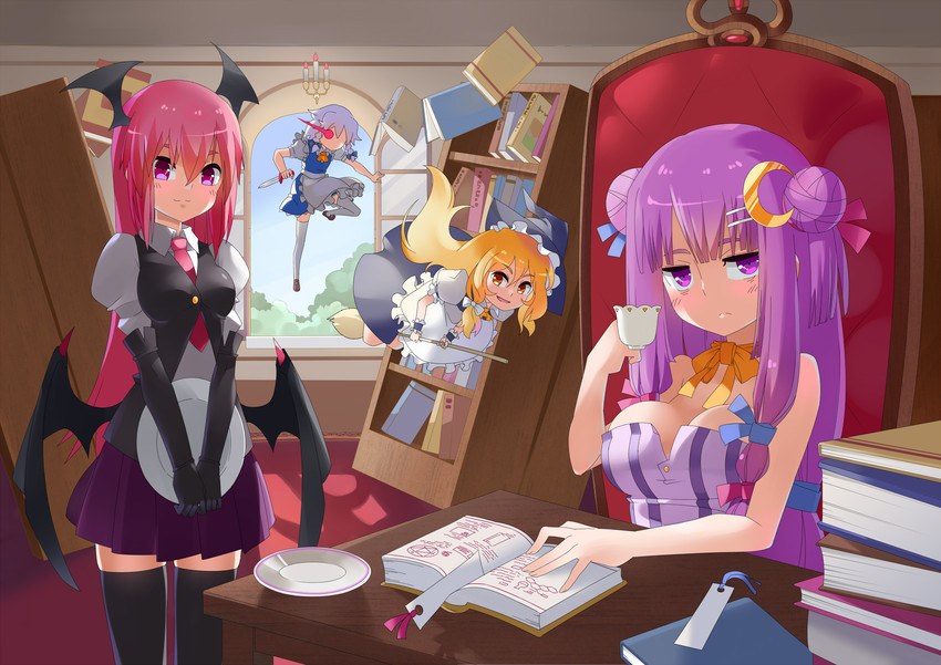 kirisame marisa, izayoi sakuya, patchouli knowledge, and koakuma (touhou) drawn by nanaya777
