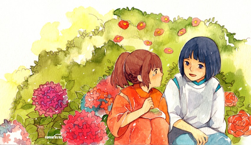 ogino chihiro and haku (sen to chihiro no kamikakushi) drawn by kaka123