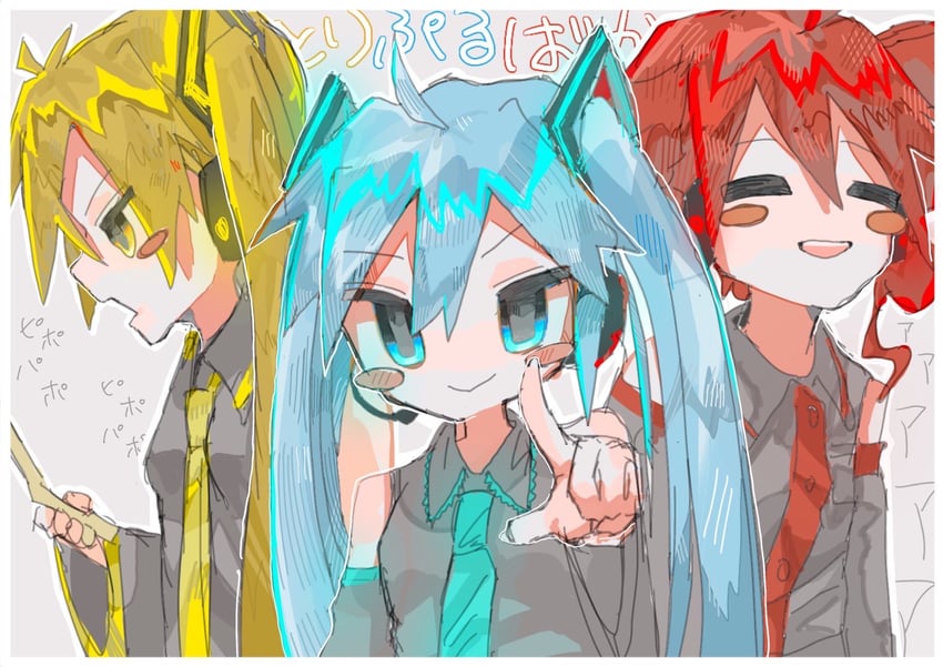 hatsune miku, kasane teto, and akita neru (vocaloid and 2 more) drawn by ara_(f2hlfe)