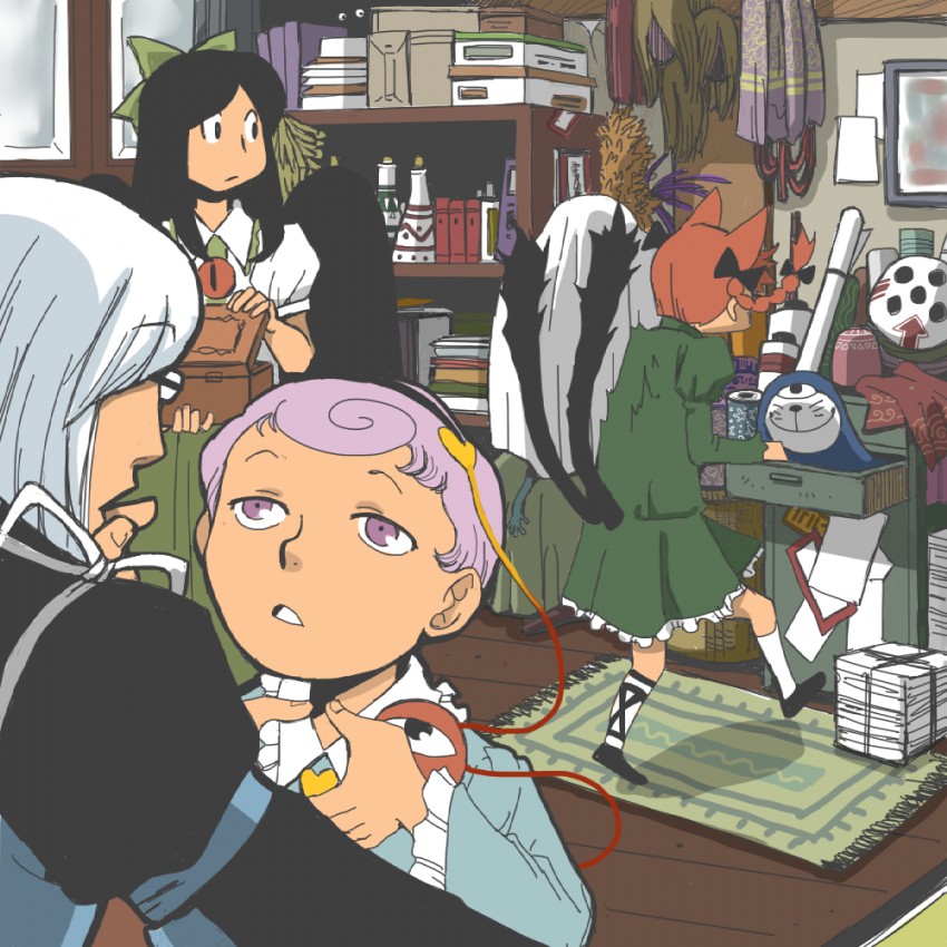 komeiji satori, kaenbyou rin, reiuji utsuho, and morichika rinnosuke (touhou and 1 more) drawn by onikobe_rin