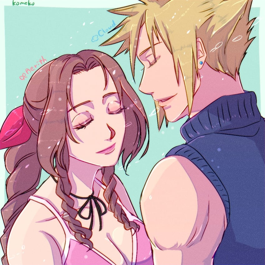 cloud strife and aerith gainsborough (final fantasy and 1 more) drawn by strikek-lvvjm27