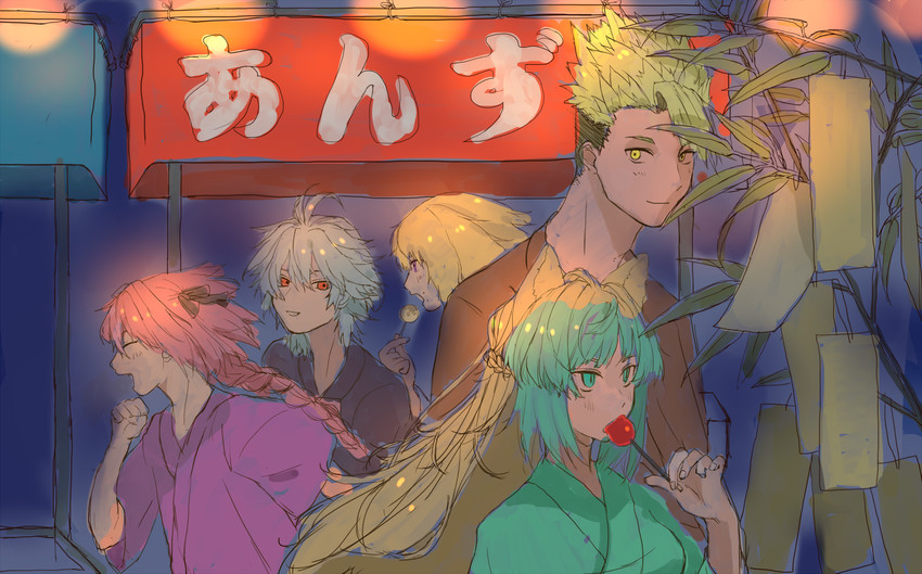 jeanne d'arc, astolfo, atalanta, sieg, and achilles (fate and 1 more) drawn by x10-a
