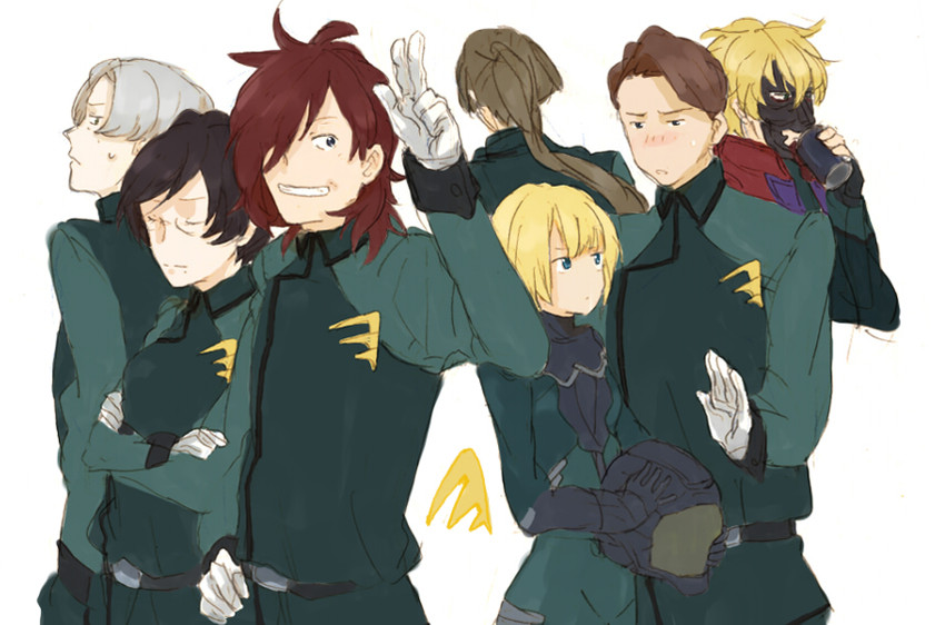 louise halevy, graham aker, kati mannequin, patrick colasour, billy katagiri, and 3 more (gundam and 1 more) drawn by giorgio_(akakosam)