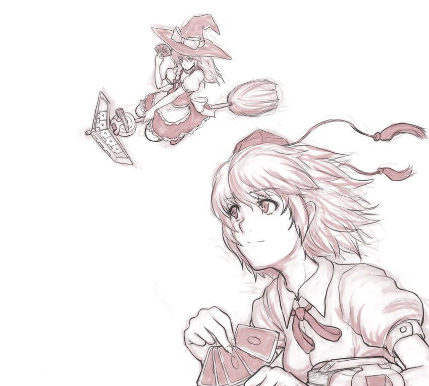 kirisame marisa and shameimaru aya (touhou and 2 more) drawn by kuro_suto_sukii