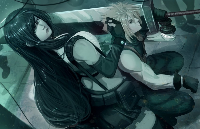 tifa lockhart and cloud strife (final fantasy and 2 more) drawn by jesse_schickler