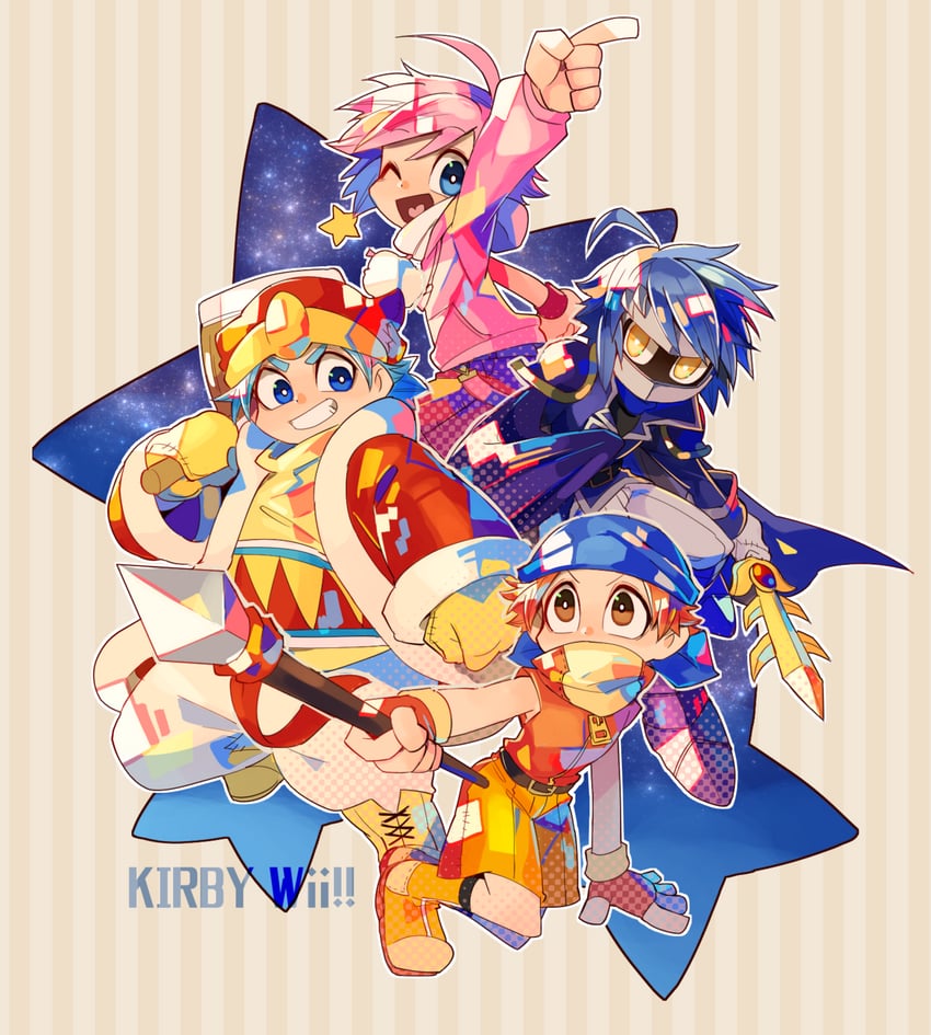 kirby, meta knight, king dedede, and bandana waddle dee (kirby) drawn by yasubaru