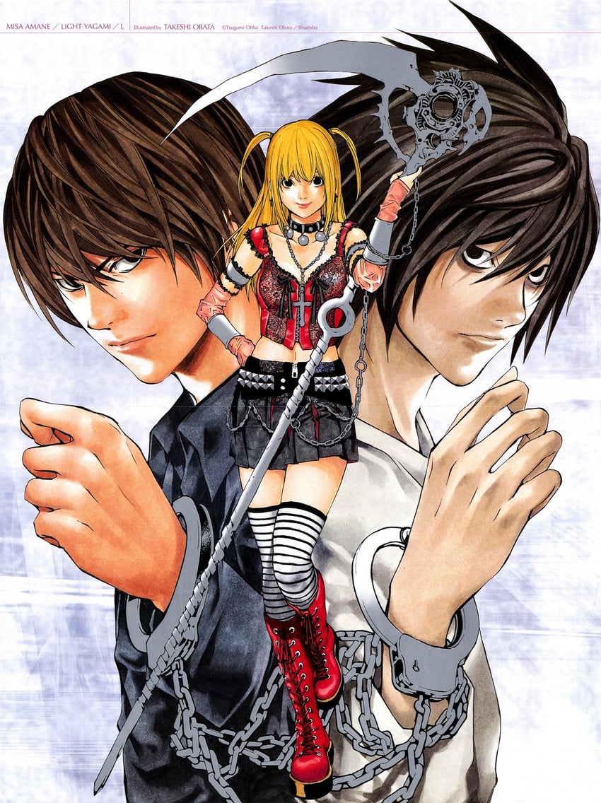 yagami light and amane misa (death note) drawn by obata_takeshi