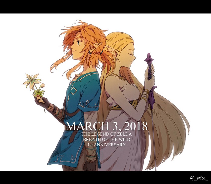 link and princess zelda (the legend of zelda and 1 more) drawn by saiba_(henrietta)