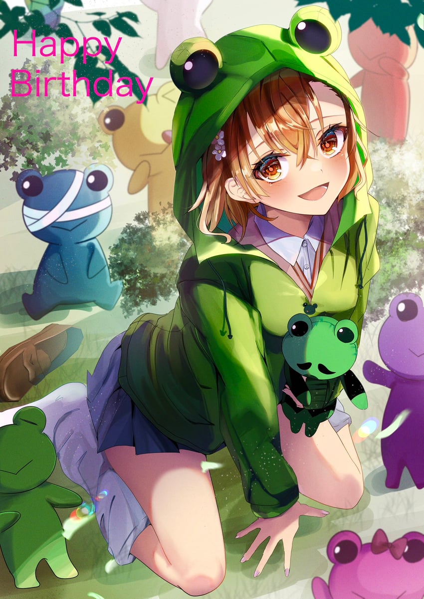 misaka mikoto, gekota, pyonko, and pyonkichi (toaru majutsu no index and 1 more) drawn by syukuhuku_0