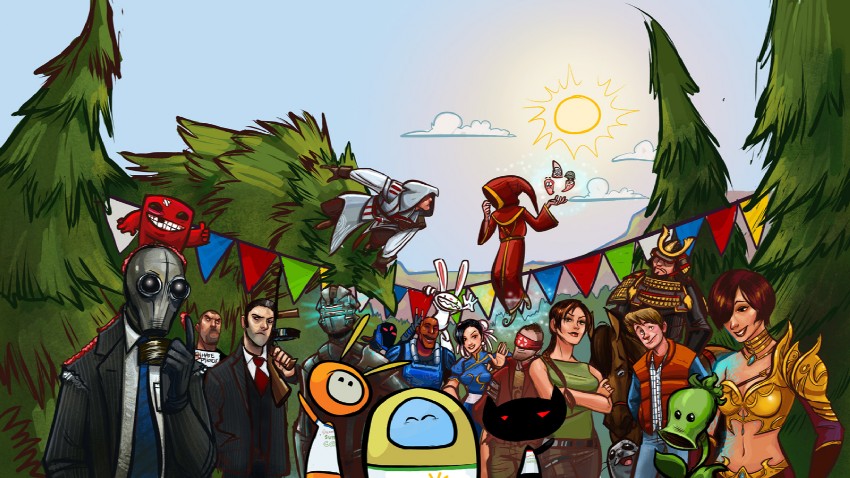 chun-li, lara croft, ezio auditore da firenze, isaac clarke, peashooter, and 15 more (street fighter and 20 more) drawn by makani
