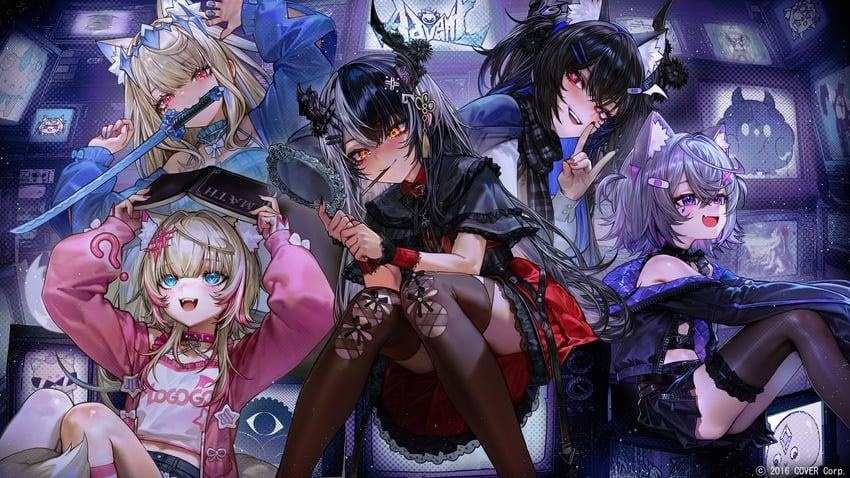 shiori novella, nerissa ravencroft, fuwawa abyssgard, mococo abyssgard, koseki bijou, and 4 more (hololive and 1 more) drawn by nekodayo22