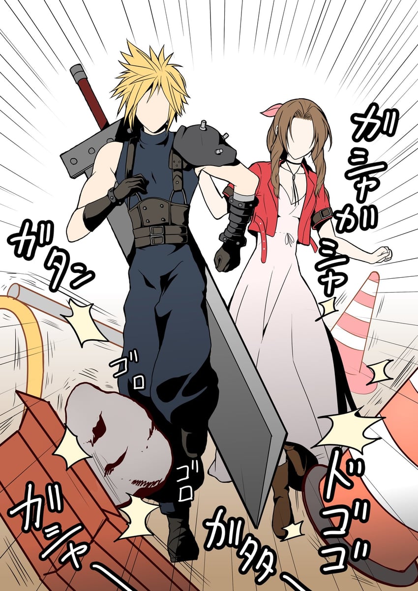 cloud strife and aerith gainsborough (final fantasy and 2 more) drawn by igusaharu