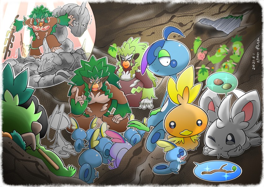 sobble, torchic, minccino, rillaboom, cherubi, and 3 more (pokemon) drawn by takigawa_geenito