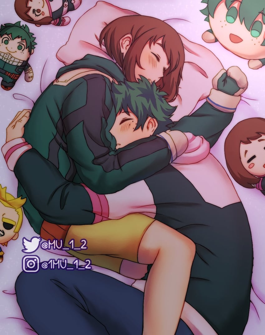 midoriya izuku and uraraka ochaco (boku no hero academia) drawn by mu_1_2
